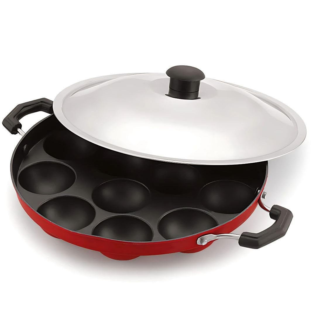 Appam Maker Non Stick with lid 12 Cavities, appam pan, appe pan, appam Maker Non Stick with lid, paniyaram pan