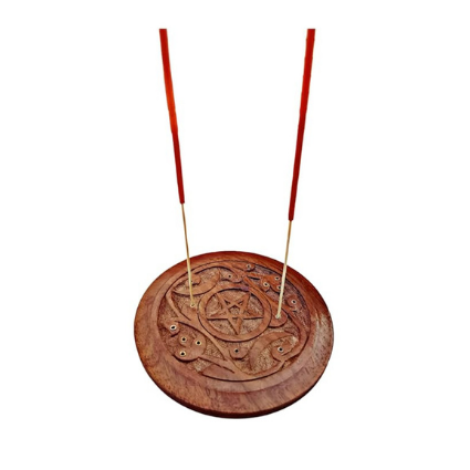 Wooden Incense Base Plate Elegant Handcrafted Holder for Sticks and Cones with Carved Design