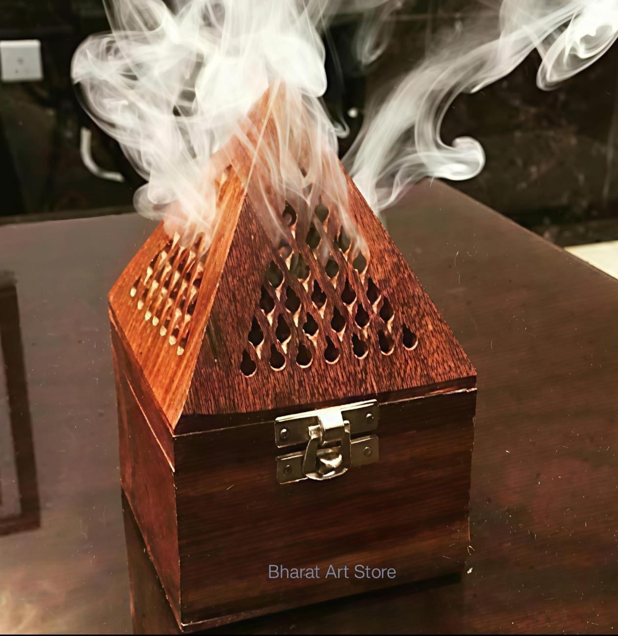 Pyramid Shape Wooden Incense Holder Dhoop Batti , Agarbatti Stand , Dhoop Dani/Loban Cone